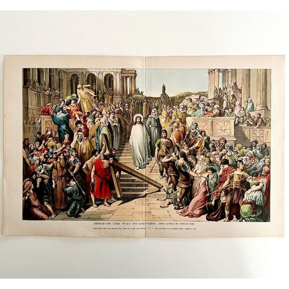 Jesus On The Way To Calvary 1890 Dore Victorian Lithograph Print 10 x 15" LGBin4 - Picture 2 of 4